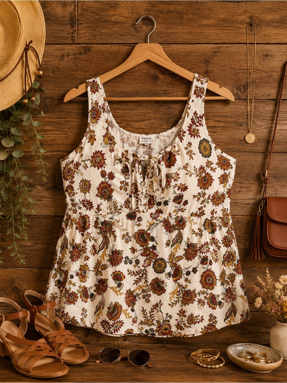 Penningtons Size X Floral Boho Tank | Plus Size Cottagecore Sleeveless Top
